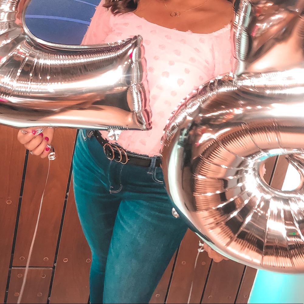 Pink polka dot blouse